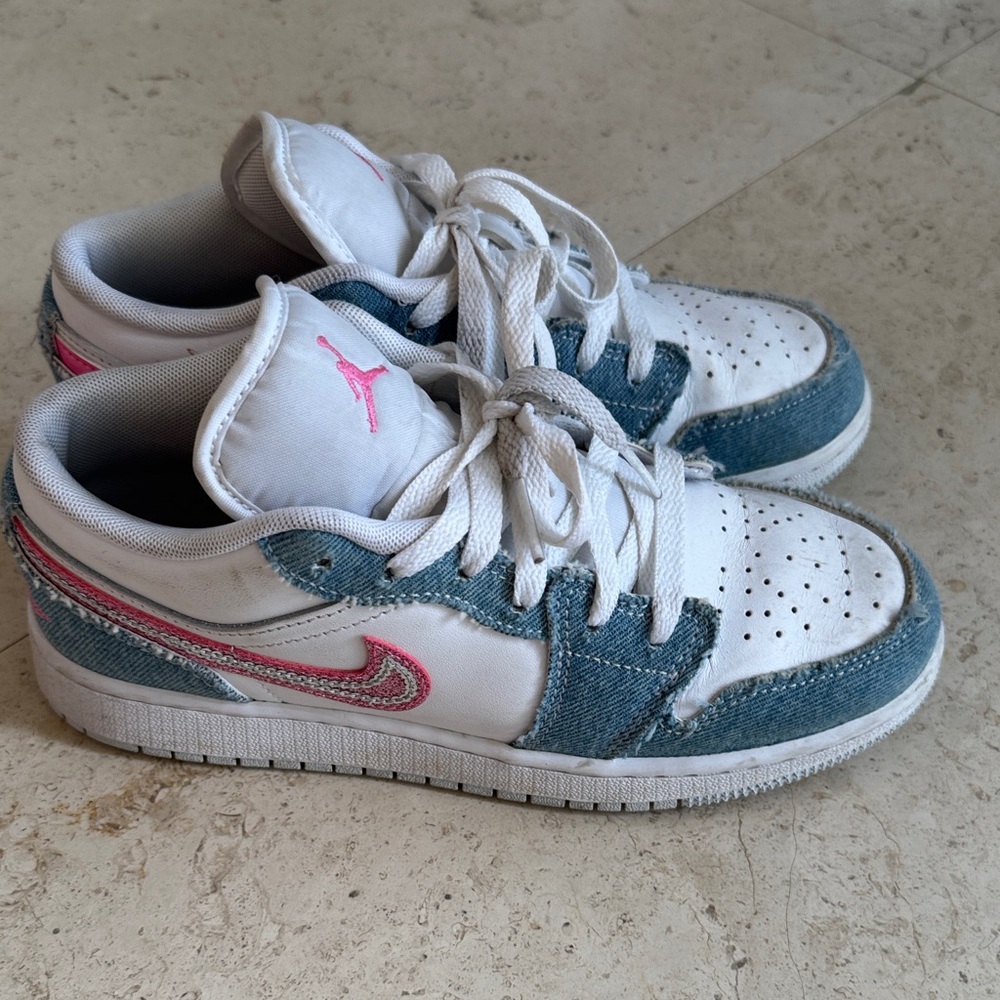 Jordan Kids Sneakers White and Blue with Pink Accents